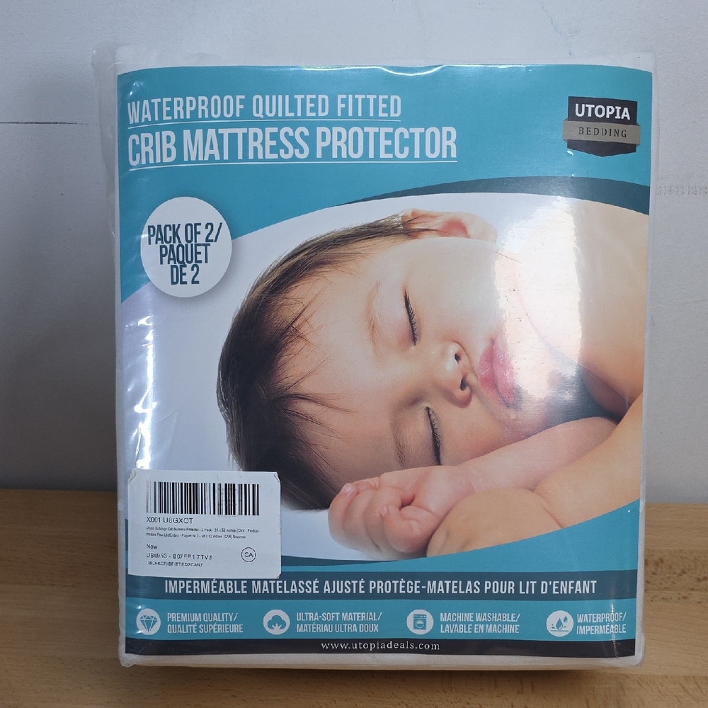 Waterproof Quilted Fitted Crib Mattress Protector - White 28x52